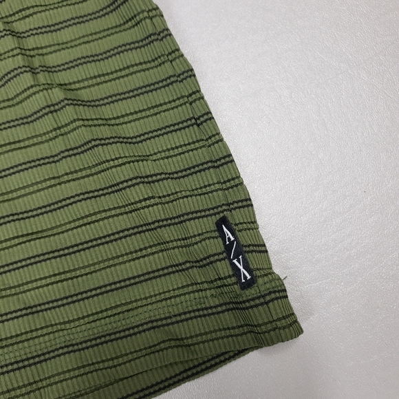 3/$15 AX Armani Exchange green, black striped shirt size medium - Picture 6 of 9